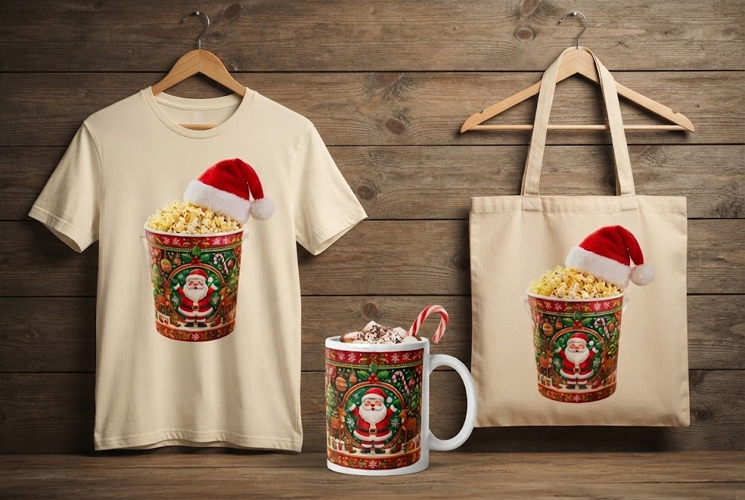Festive Popcorn Bucket and Hot Cocoa Christmas Art