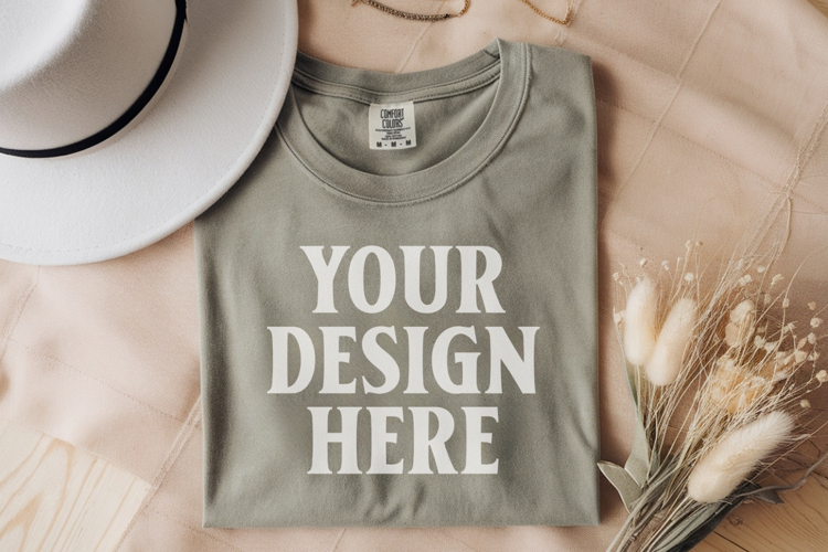 Moss Comfort Colors 1717 Folded Tshirt Mockups