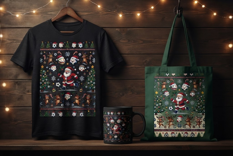 Christmas Soccer Ugly Sweater Pattern Design