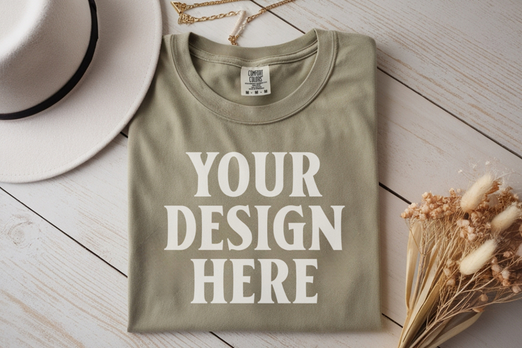 Moss Comfort Colors 1717 Folded Tshirt Mockups