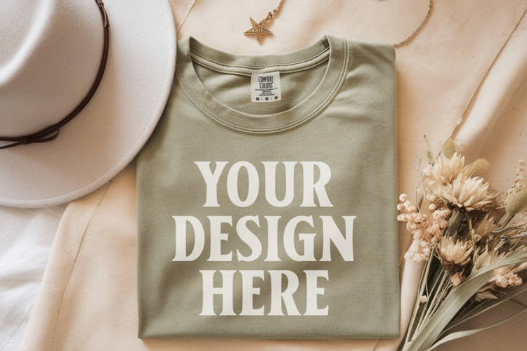 Moss Comfort Colors 1717 Folded Tshirt Mockups
