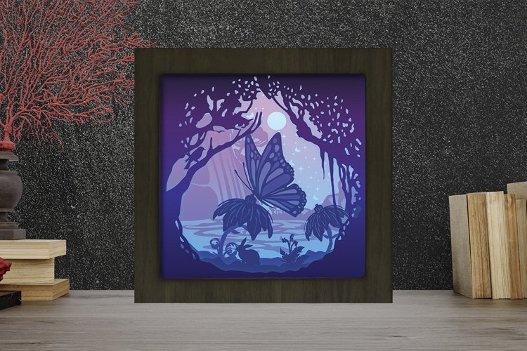 Butterfly 1 Square 3D Paper Cut Light Box - Shadow box example image 1