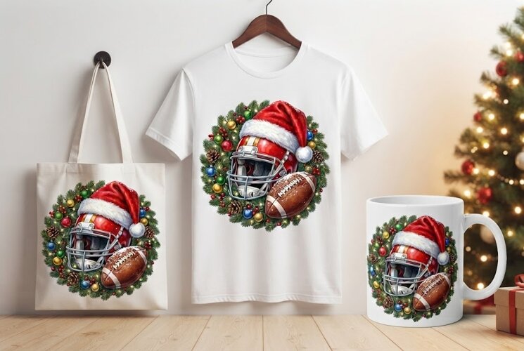 Christmas Football Helmet and Wreath Design example image 1