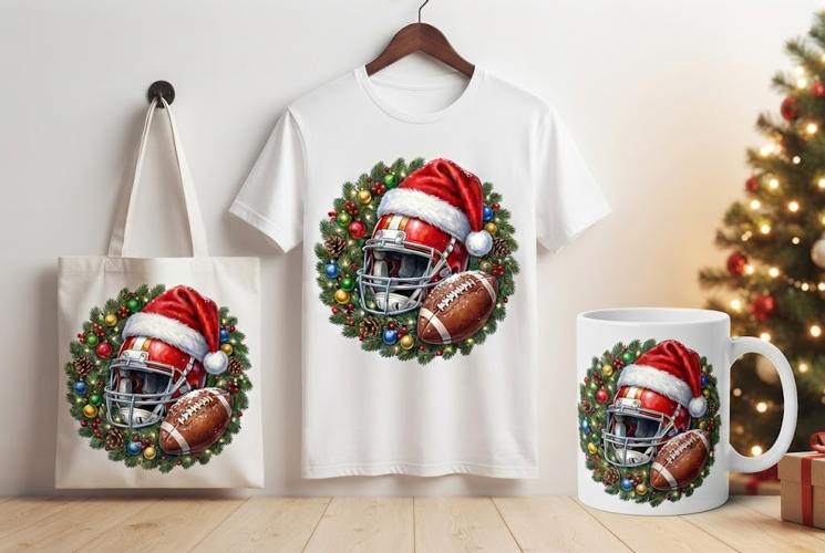 Christmas Football Helmet and Wreath Design