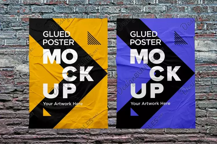 Poster Mockup with Glued, Wrinkled & Crumpled Paper Effect