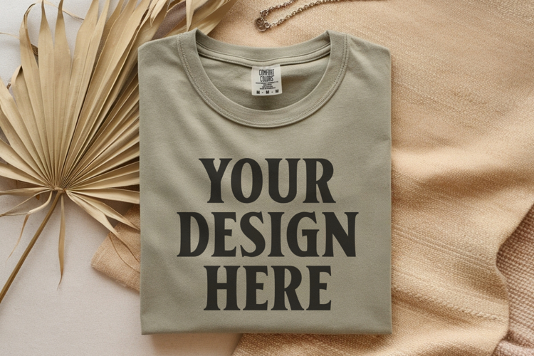 Moss Comfort Colors 1717 Folded Tshirt Mockups