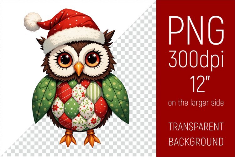 Christmas Owl PNG | Christmas Sublimation Design example image 1