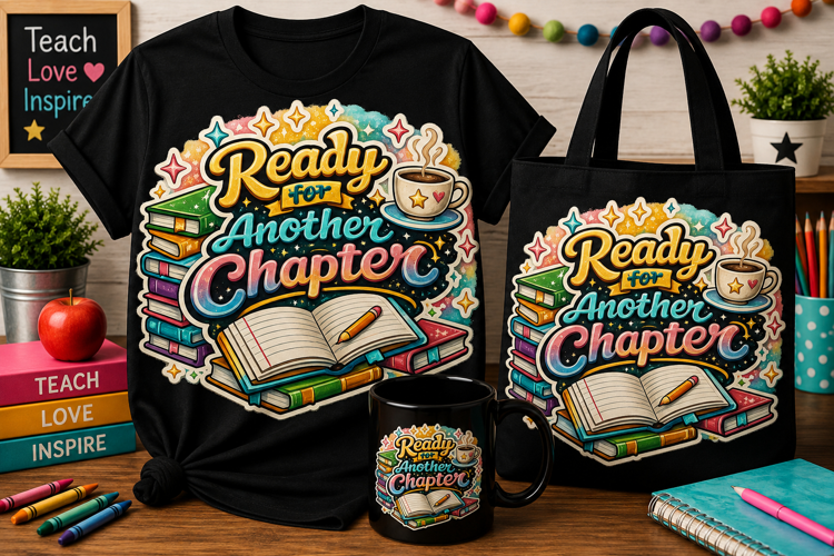 Ready for Another Chapter PNG | Teacher Book Lover Design