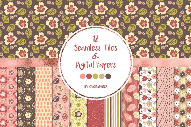 12 Flowers and Leaves Seamless tiles and Digital papers example image 1