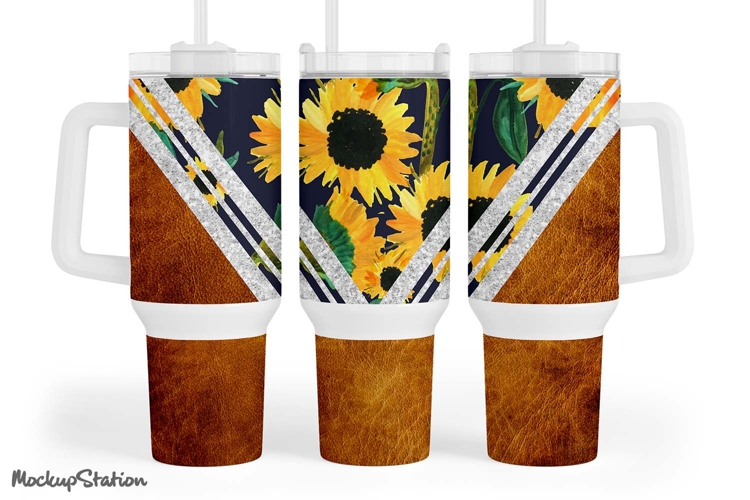 Western 40oz Tumbler Wrap | Brown Leather Stanley Cup PNG