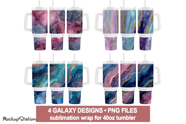 40 oz Stanley Tumbler Wrap PNG | Galaxy Glitter Sublimation