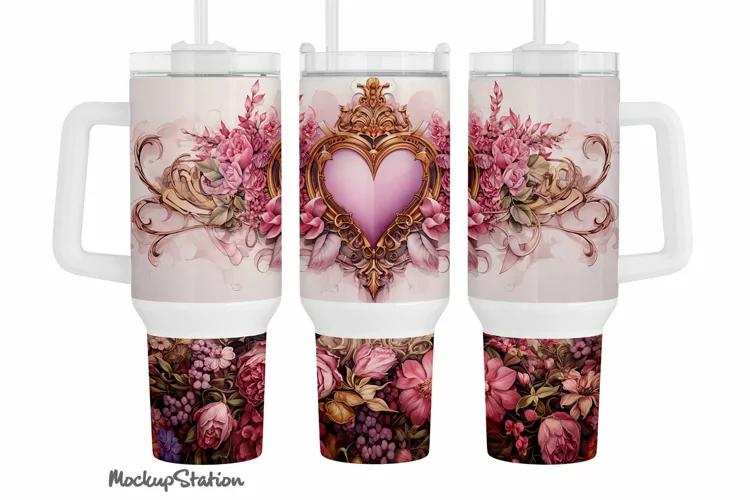 Vintage Heart Stanley Cup Wrap | Valentine's 40 oz Quencher
