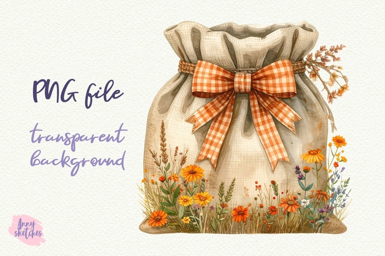 Flour Sack Wildflowers PNG Sublimation Fall Baking Clipart