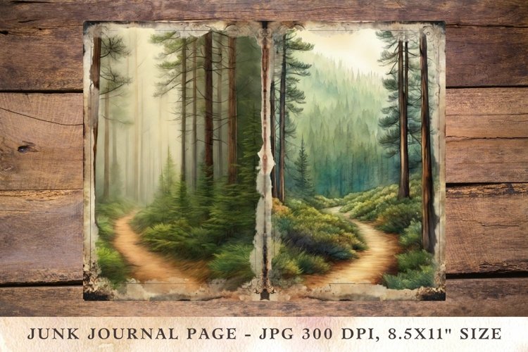 Printable Junk Journal Pages misty forest 8 example image 1