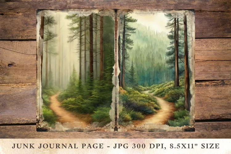 Printable Junk Journal Pages misty forest 8