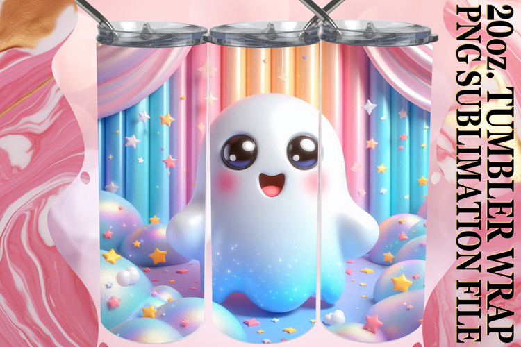 Joyful Nights 20oz tumbler wrap, 3D Cute Ghost