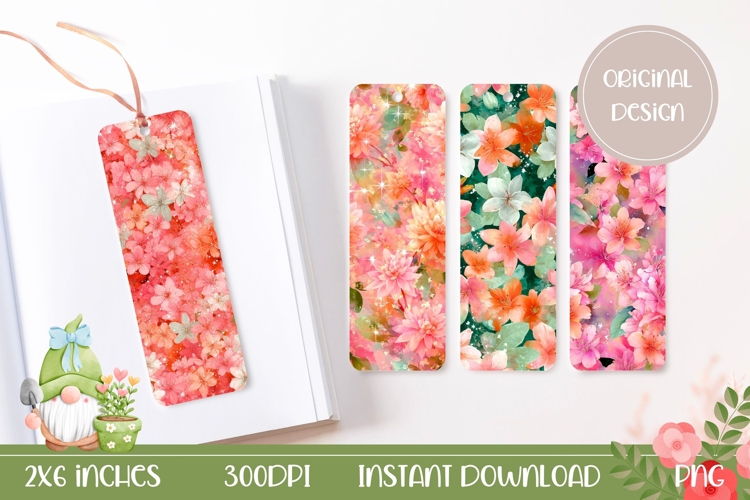Pink Flowers Bookmark Designs, Glitter Bookmarks