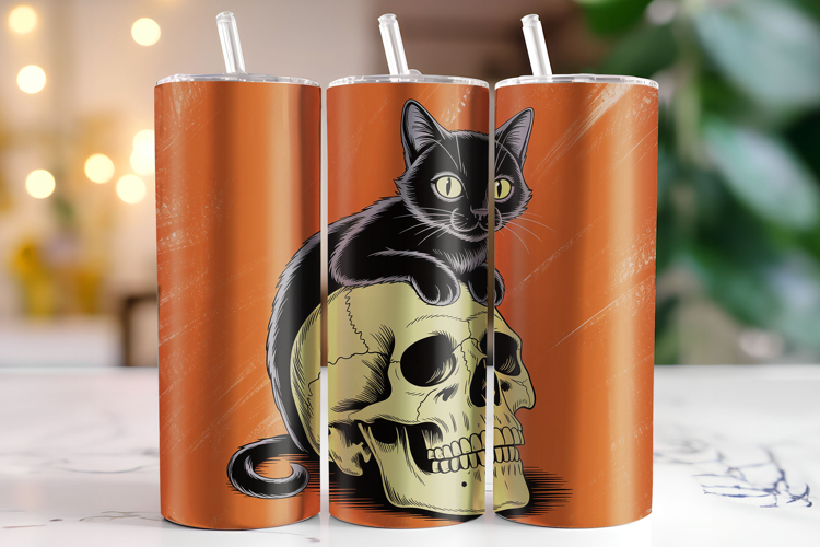 Black Cat & Skull Tumbler Wrap | Sublimation | Tumblers
