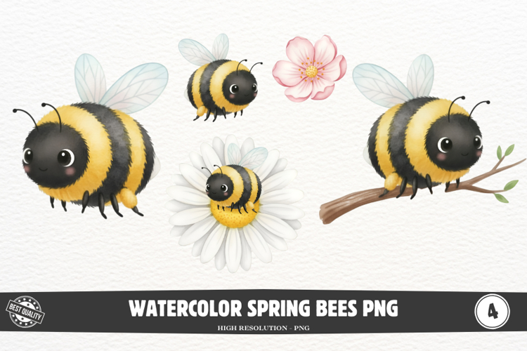 Watercolor Spring Bees PNG