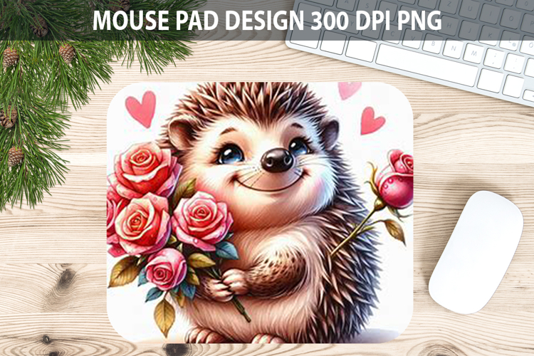 Watercolor Hedgehog Mouse Pad Sublimation - Valentines PNG