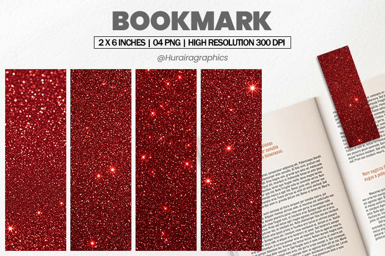 Dark Red Glitter Bookmark PNG, Bookmark Sublimation