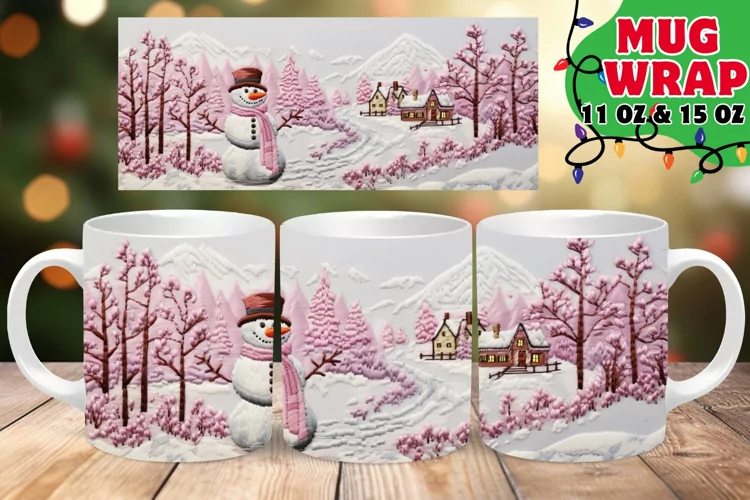 Winter 3D Snowman Embroidered Splendor 11oz Mug Wrap