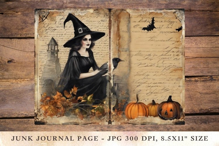 Printable Junk Journal Pages halloween witch pumpkin 2 example image 1