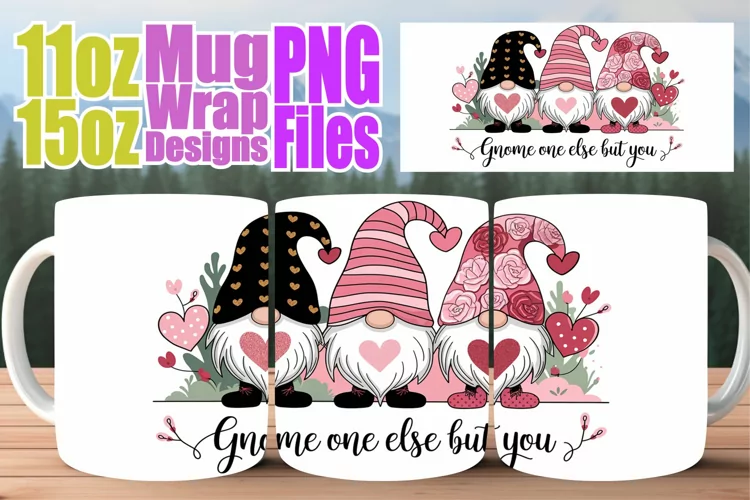 Cheerful hearts sublimation mug wrap, Love Gnome
