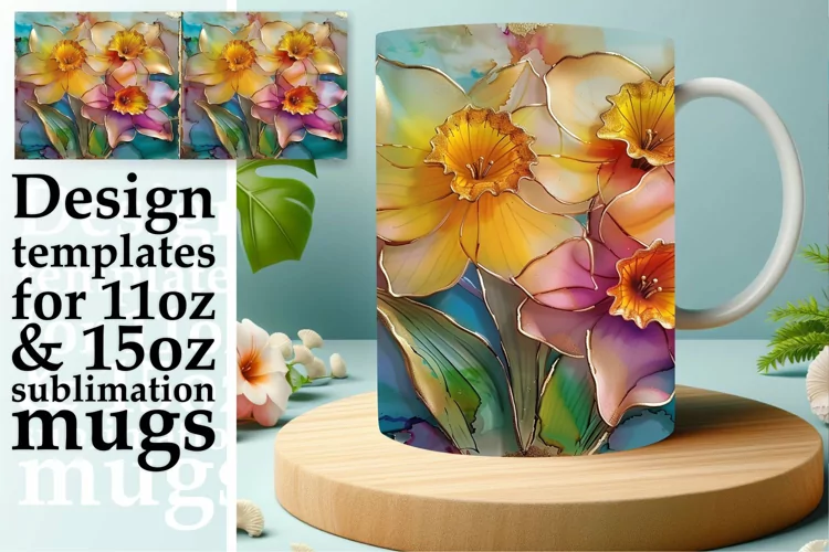 Sparkling Floral Delight Mug Wrap: 3D Sublimation