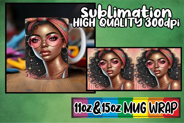Radiant thoughts 11oz 15oz sublimation wrap, Afro Girl