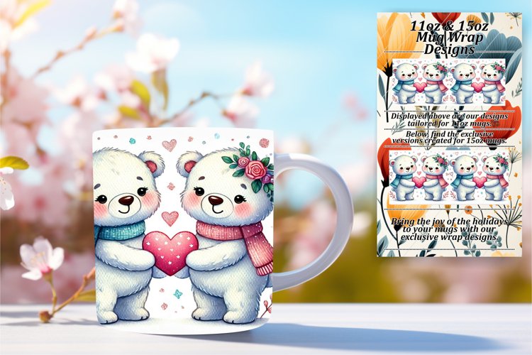 Radiant 15oz Mug Wrap Png Design , Valentine Bear