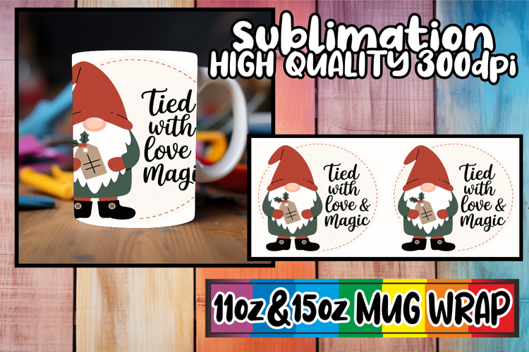 Cheerful thoughts 11oz 15oz sublimation wrap, Holiday Gnome
