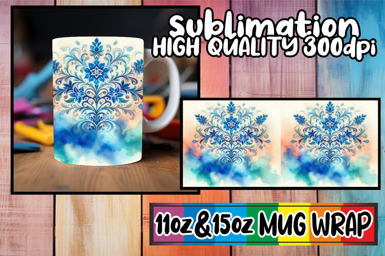 Dreamy nights sublimation mug wrap, Watercolor Pattern example image 1