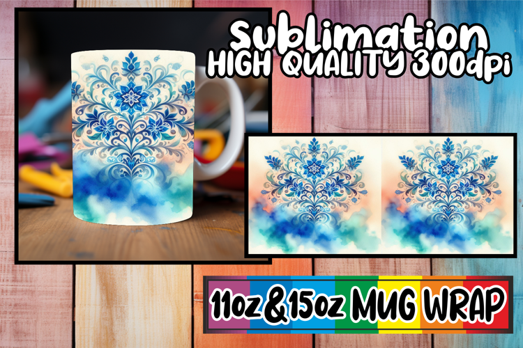 Dreamy nights sublimation mug wrap, Watercolor Pattern