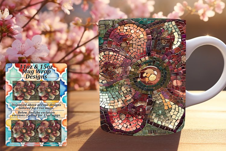 Glitter Mosaic Mug Wrap with Floral Design 11oz 15oz