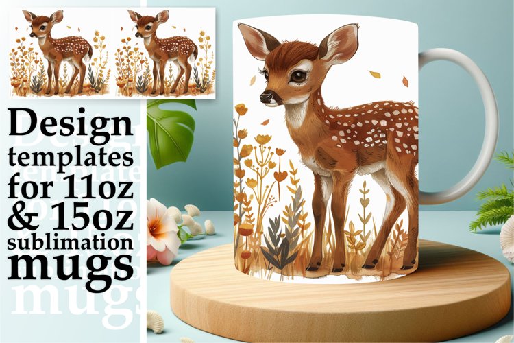 Deer Watercolor Mug Wrap Sublimation Design example image 1