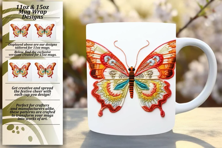 Colorful Embroidered Butterfly Mug Wrap