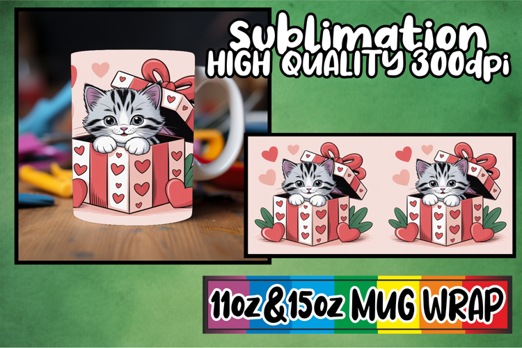 Enchanted days 11oz 15oz sublimation wrap, Valentines Cat
