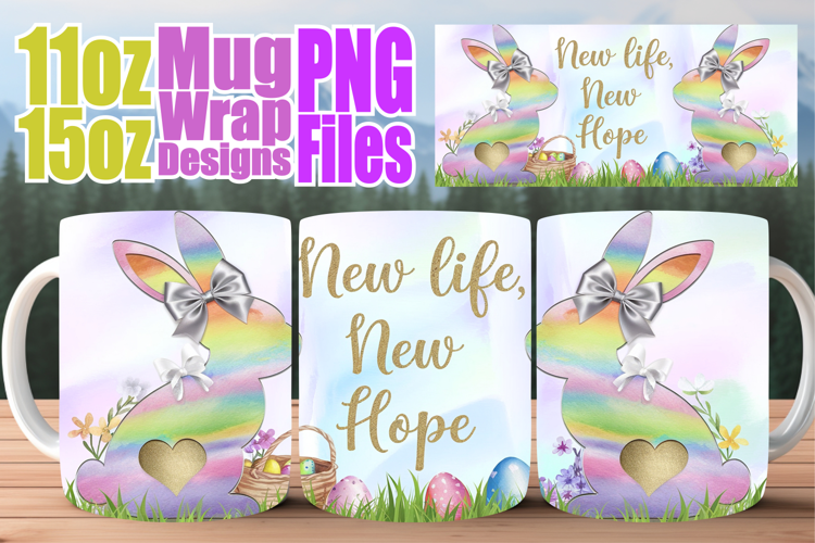Whimsical views 11oz 15oz sublimation wrap, Easter Bunny