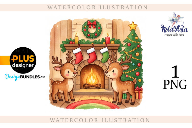 Christmas deer watercolor illustration example image 1