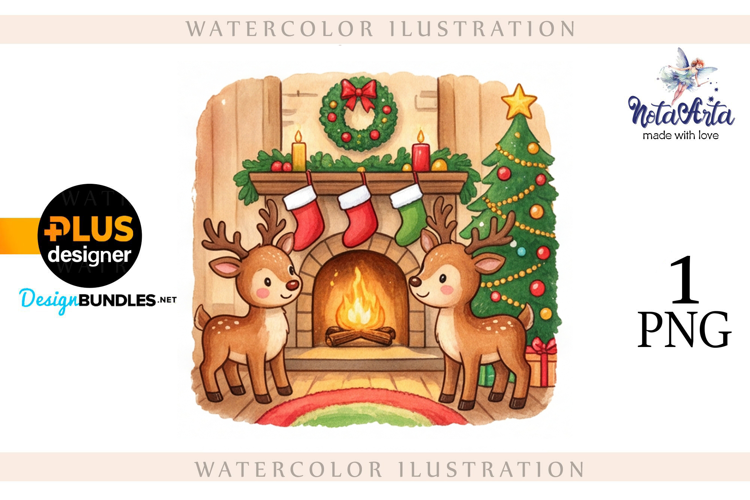 Christmas deer watercolor illustration