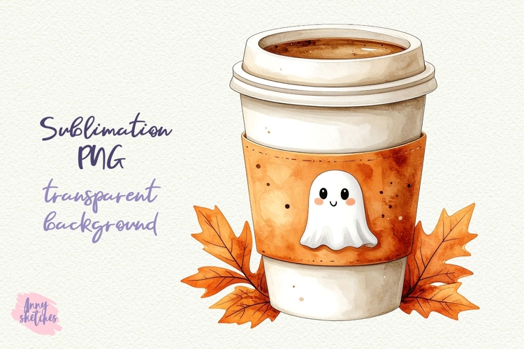 Coffee To-Go Cup PNG Halloween Ghost Cafe Clipart