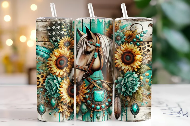 Sunflower & Horse Tumbler Wrap | Sublimation | Tumblers