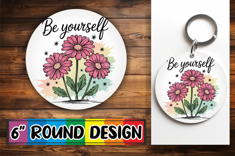 Blissful Keychain Round Style, Flowers Quote