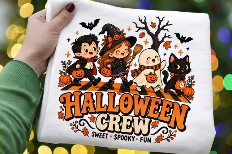 Halloween Crew PNG, Cute Witch Vampire Ghost Cat Costume