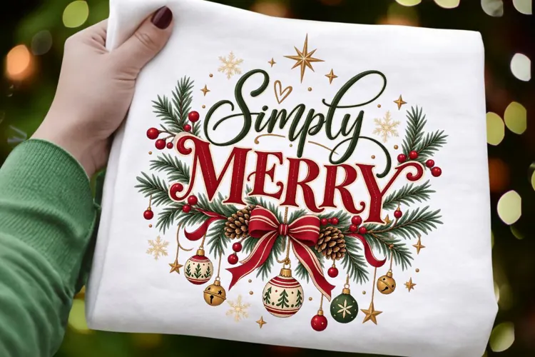 Simply Merry Christmas PNG, Vintage Holiday Typography