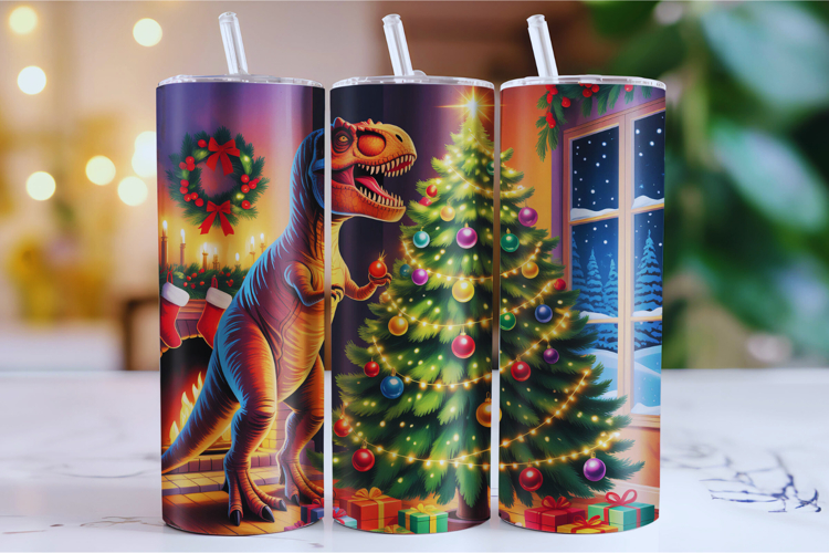 Merry Dinosaur Tumbler Wrap | Christmas Wrap