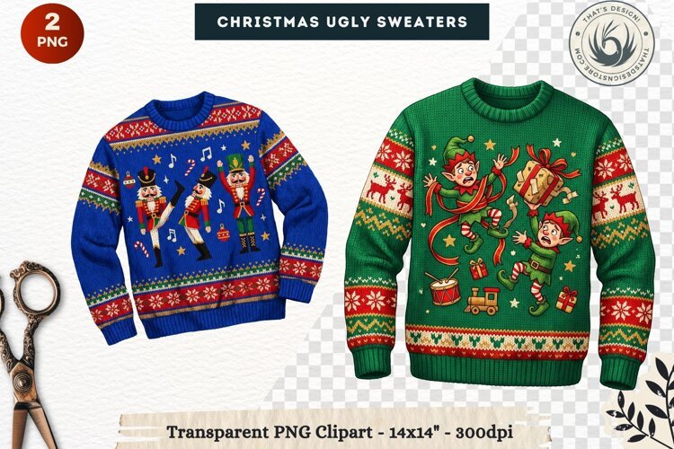 Christmas Ugly Sweaters Clipart Holiday Winter Sweater PNG example image 1
