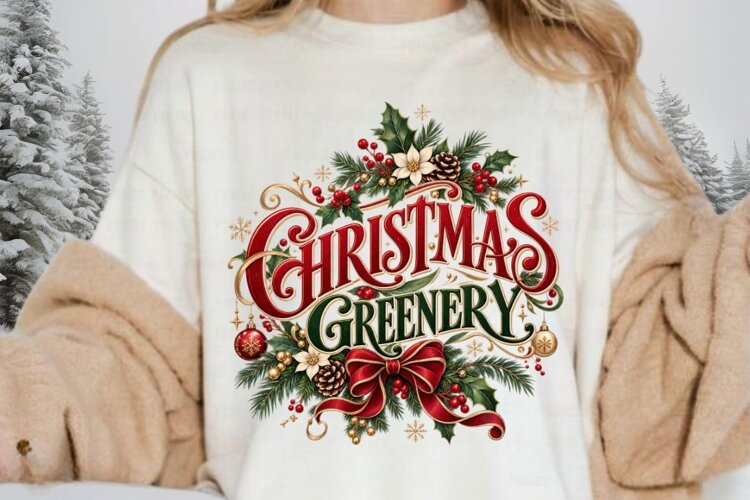 Christmas Greenery Elegant Poinsettia PNG - Vintage Holiday example image 1