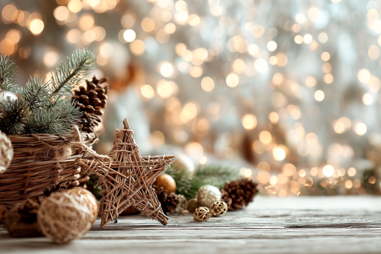 Christmas Lights Background Design, Winter Background Mockup